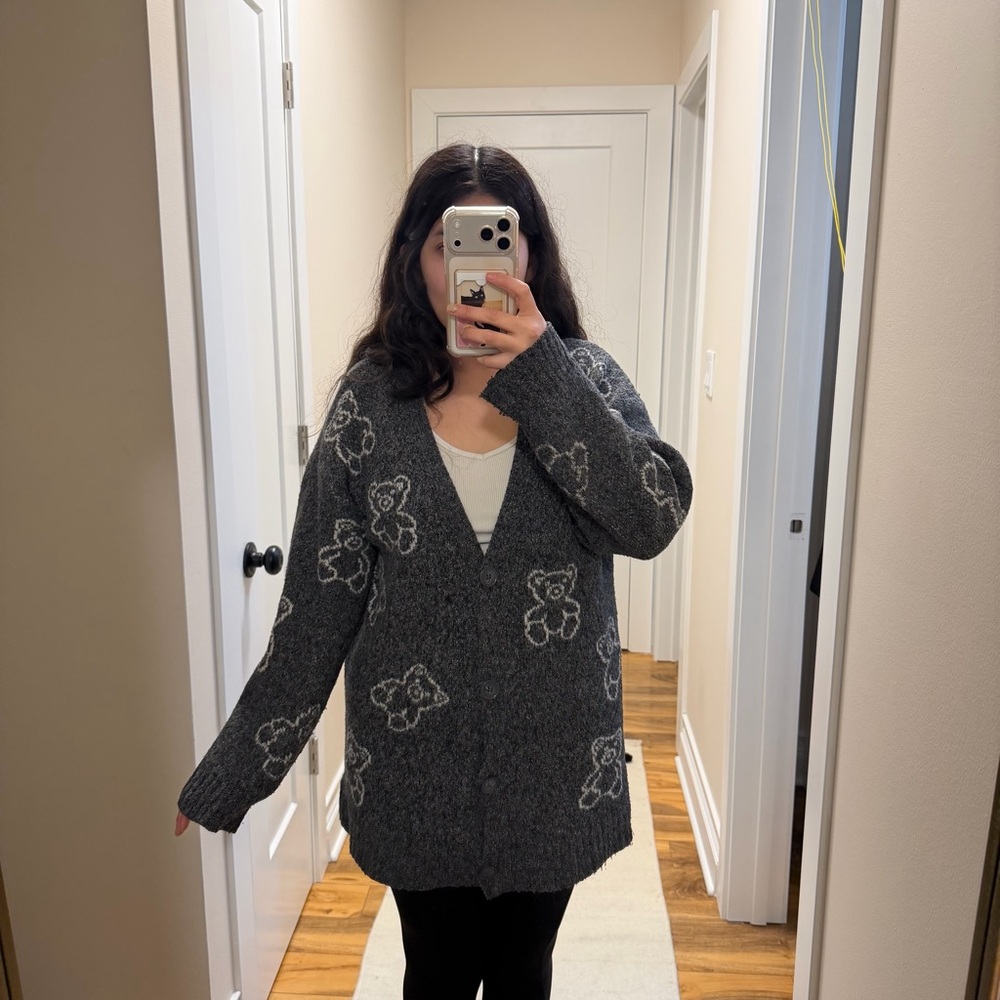 No Boundaries Charcoal Bear Cardigan
